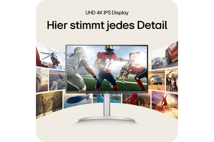 Das UHD 4K IPS Display des LG UltraFine 27-Zoll Monitors liefert gestochen scharfe Details und konsistente Farbgenauigkeit für kreative und professionelle Nutzung.
