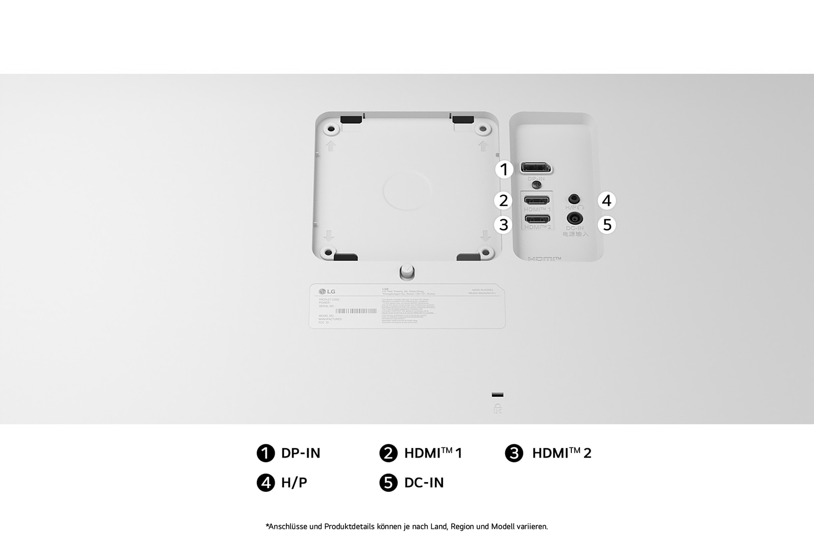 Rückansicht des LG UltraFine 27-Zoll UHD 4K Monitors mit mehreren Anschlüssen für vielseitige Geräteverbindungen.