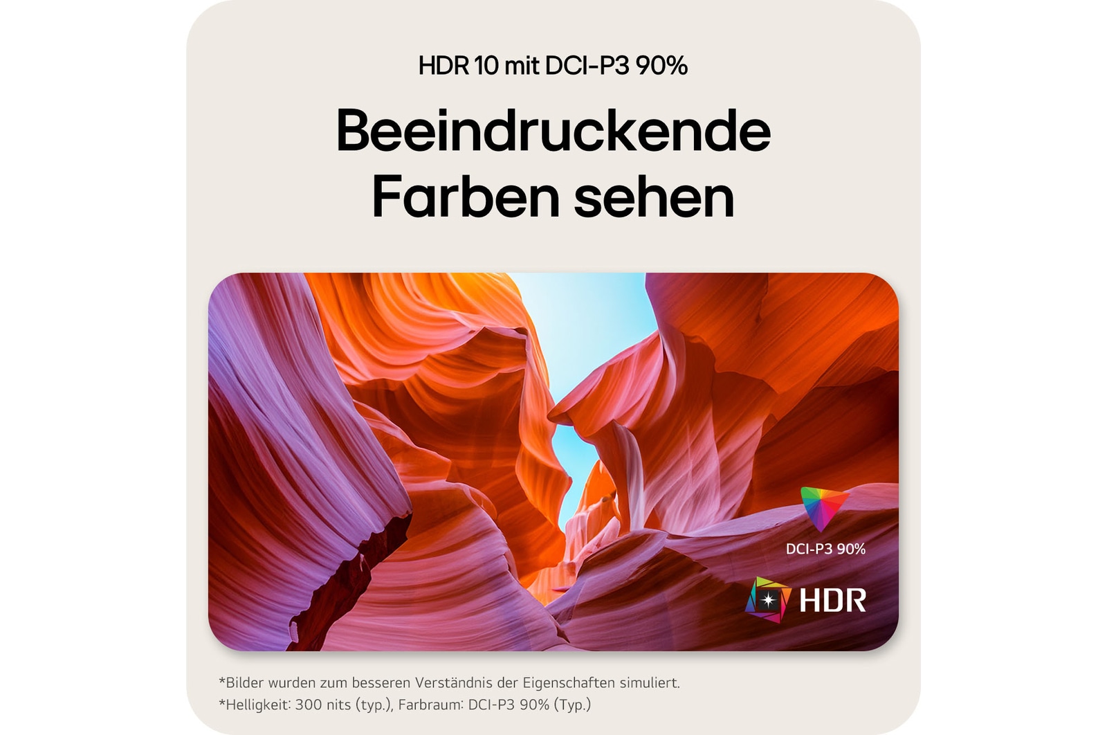 Erlebe realistische Bilder auf dem LG UltraFine 27US550-W mit HDR10 und 90 % DCI-P3 Farbraum, die lebendige und naturgetreue Darstellungen für Arbeit und Unterhaltung bieten.