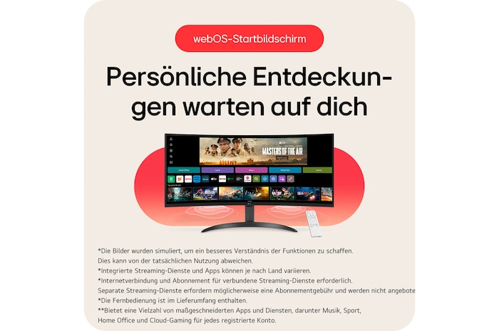 34-Zoll Smart Monitor mit webOS Smart-Plattform für personalisierte Inhalte, integrierte Streaming-Apps und intuitive Benutzeroberfläche für nahtlose Unterhaltung.