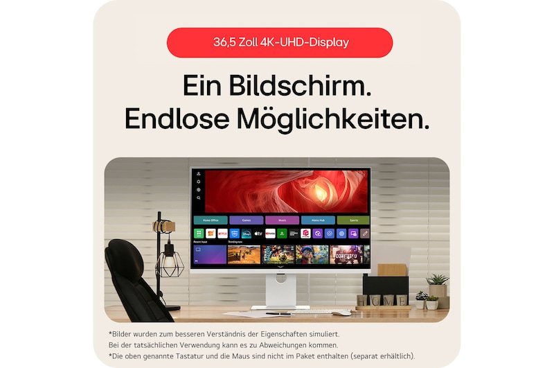 37-Zoll 4K UHD Smart Monitor bietet endlose Möglichkeiten mit ultrahochauflösendem Display und integrierter Smart-Plattform für erweiterte Produktivität.