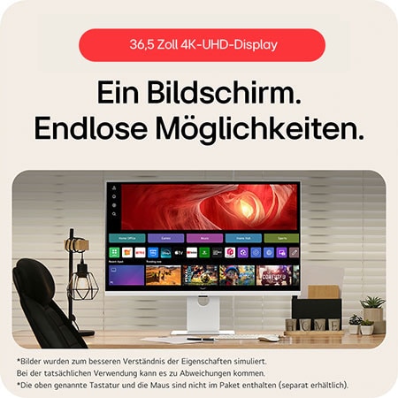 37-Zoll 4K UHD Smart Monitor bietet endlose Möglichkeiten mit ultrahochauflösendem Display und integrierter Smart-Plattform für erweiterte Produktivität.