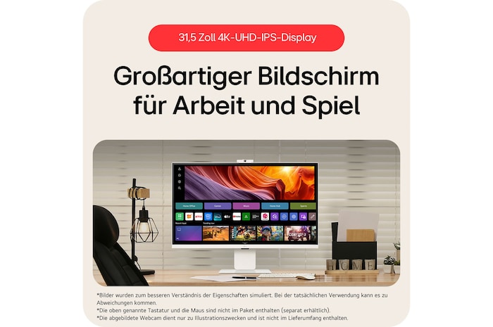 32-Zoll 4K UHD IPS Smart Monitor mit großem Bildschirm perfekt für Arbeit und Gaming, mit webOS-Plattform und umfassenden Entertainment-Funktionen.