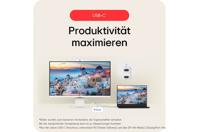 USB-C Produktivitäts-Maximierung mit 90W Stromversorgung unterstützt Laptop-Aufladung und DisplayPort Alt Mode für optimierte Ein-Kabel-Arbeitsplatz-Konnektivität.