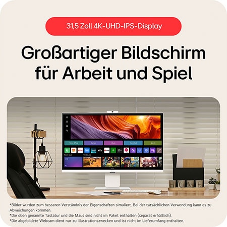32-Zoll 4K UHD IPS Smart Monitor mit großem Bildschirm perfekt für Arbeit und Gaming, mit webOS-Plattform und umfassenden Entertainment-Funktionen.