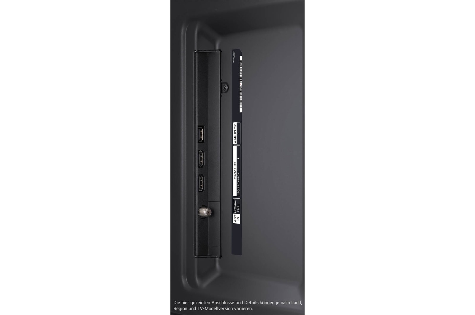 Seitliche Anschlussübersicht des LG NanoCell AI NANO82 4K Smart TV 2024 mit USB- und HDMI-Eingängen.