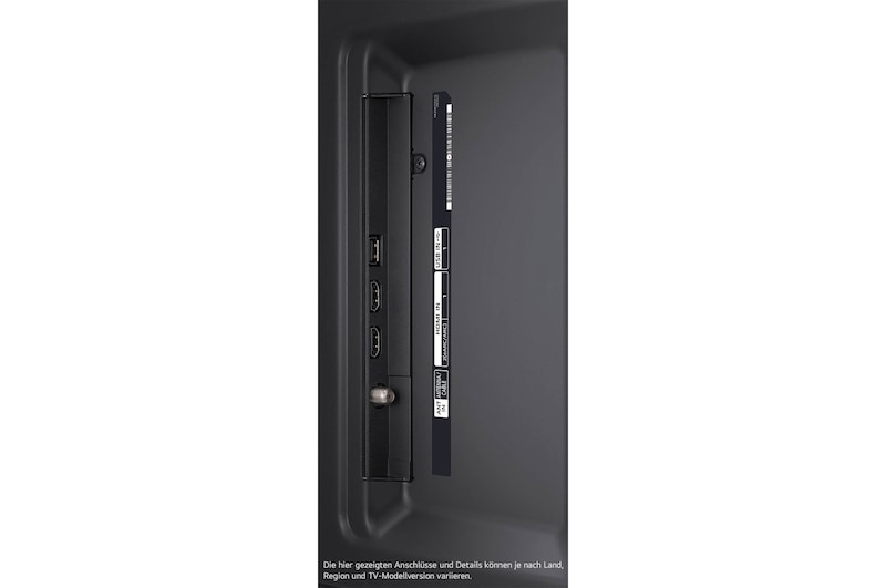 Seitliche Anschlussübersicht des LG NanoCell AI NANO82 4K Smart TV 2024 mit USB- und HDMI-Eingängen.