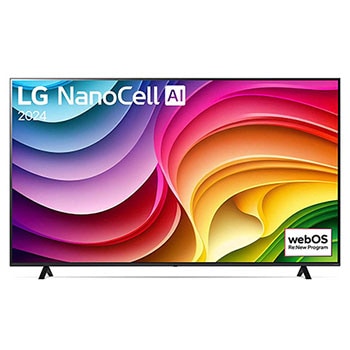 Vorderansicht des LG NanoCell AI NANO82 4K Smart TV 2024 mit eingeschaltetem Display und großem Farbspektrum.
