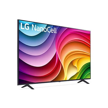 Schrägansicht des LG NanoCell AI NANO82 4K Smart TV 2024 mit scharfem Bildinhalt.