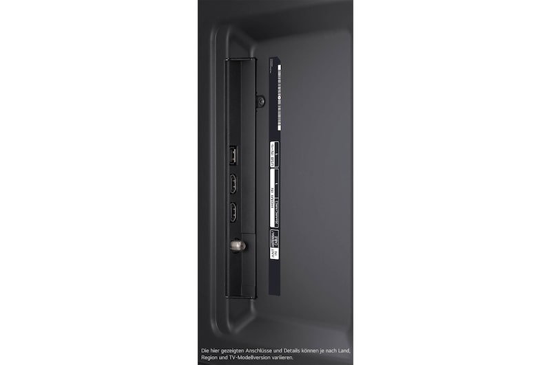 Seitlicher Anschlussbereich des LG NanoCell AI NANO81 4K Smart TVs mit mehreren HDMI- und USB-Eingängen für flexible Konnektivität.