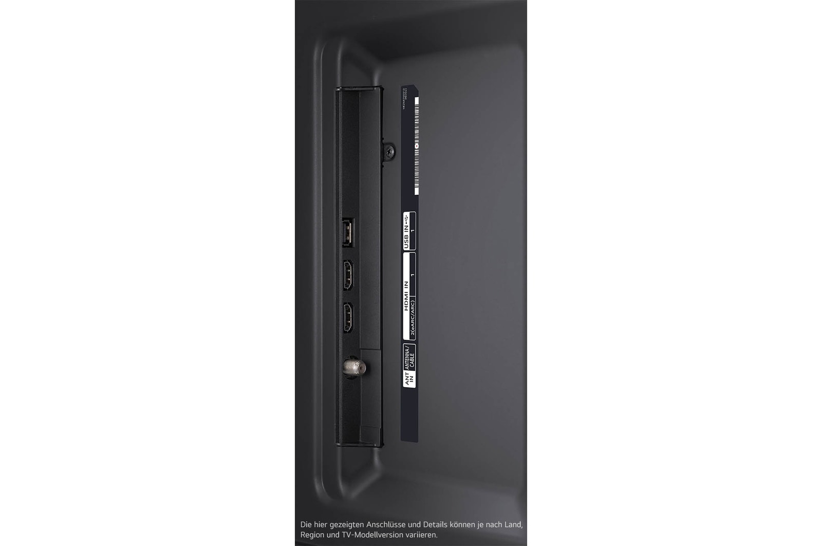 Seitlicher Anschlussbereich des LG NanoCell AI NANO81 4K Smart TVs mit mehreren HDMI- und USB-Eingängen für flexible Konnektivität.