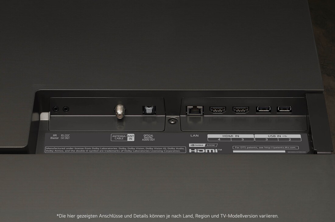 Anschlussübersicht auf der Rückseite des LG OLED evo AI C4 4K Smart TV mit HDMI-, USB-, LAN- und Antenneneingang