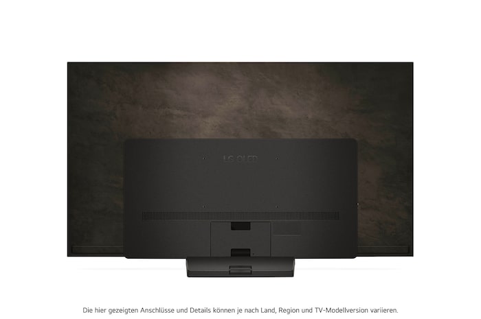 Rückansicht des LG OLED evo AI C4 4K Smart TV mit sichtbarem Standfuß und Anschlussfeld