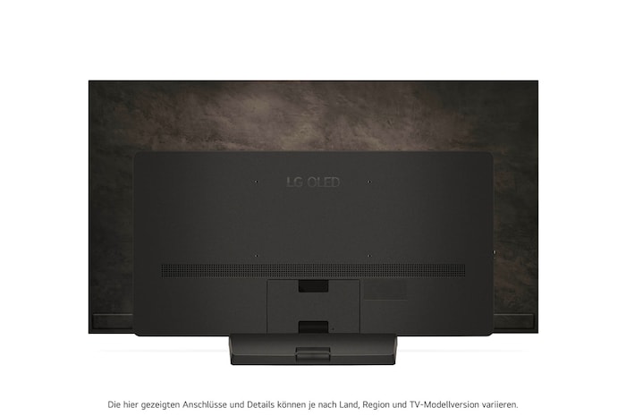 Rückansicht des LG OLED evo AI C4 4K Smart TV mit sichtbarem Standfuß und Anschlussfeld