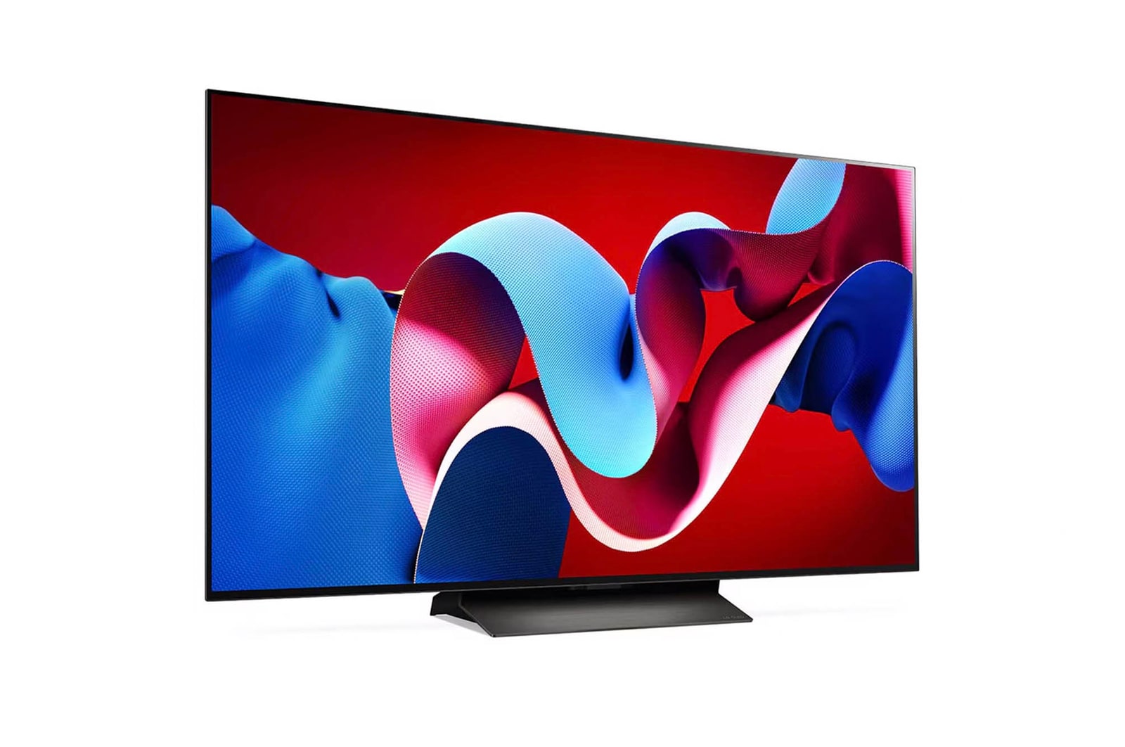 Rechtsansicht des LG OLED evo AI C4 4K Smart TV mit klarer Bildfläche und dünnem Rahmen