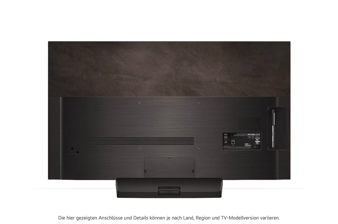 Rückansicht des LG OLED evo AI C4 4K Smart TV mit sichtbarem Standfuß und Anschlussfeld