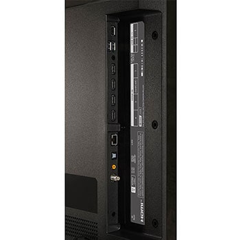 Detailansicht der seitlichen Anschlussfelder des LG OLED evo AI C4 4K Smart TV mit HDMI, USB, LAN und Antenneneingang.