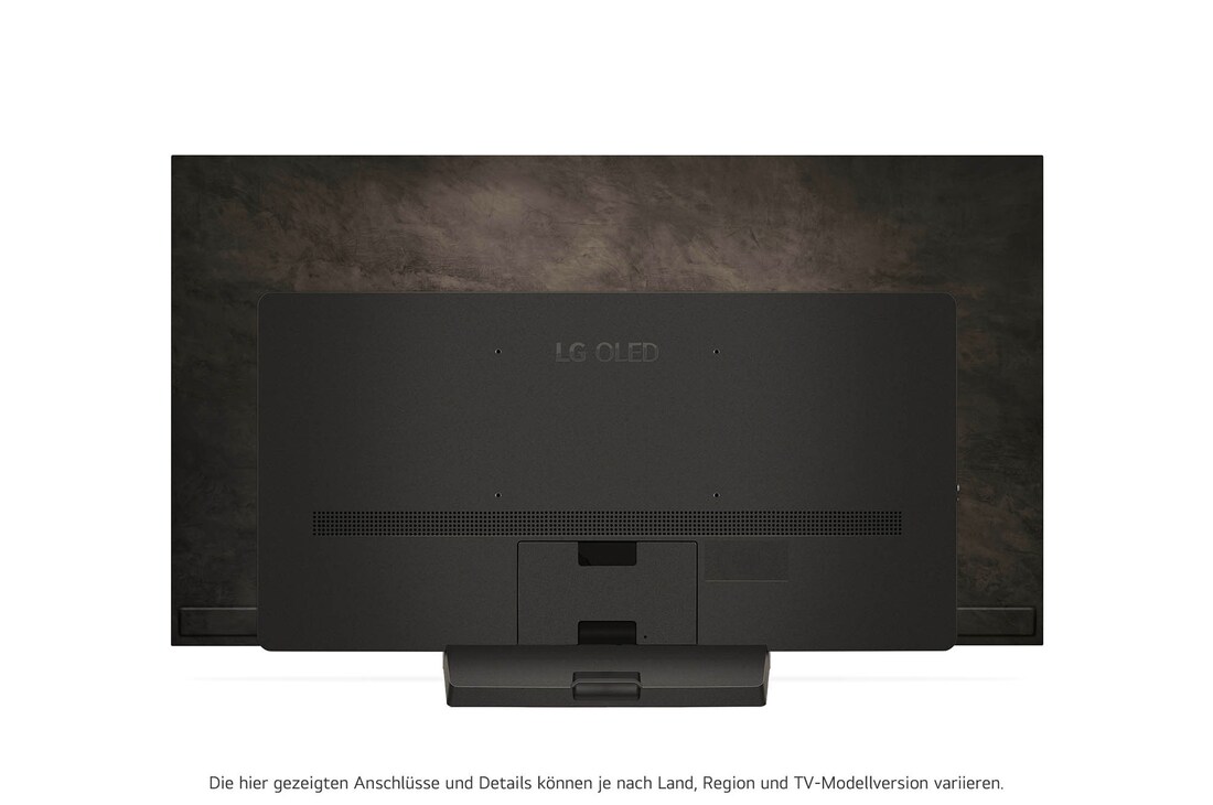 Rückansicht des LG OLED evo AI C4 4K Smart TV mit sichtbarem Standfuß und Anschlussfeld
