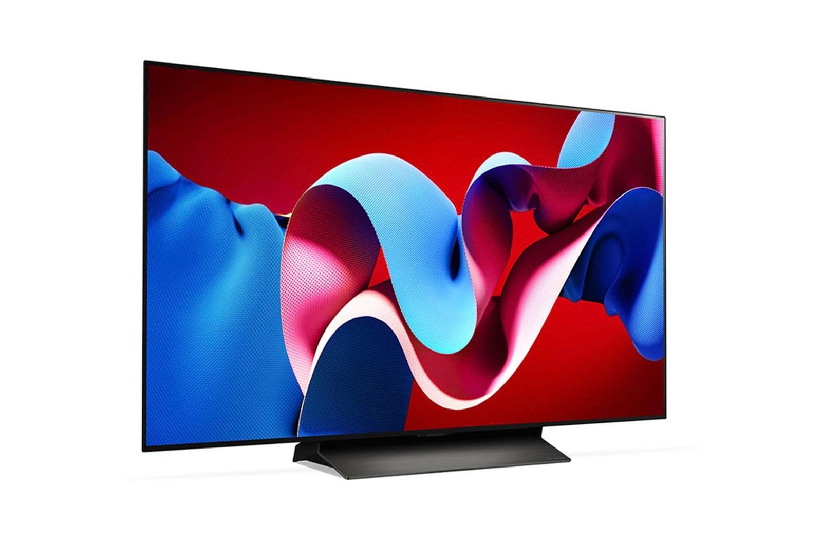 Rechtsansicht des LG OLED evo AI C4 4K Smart TV mit klarer Bildfläche und dünnem Rahmen