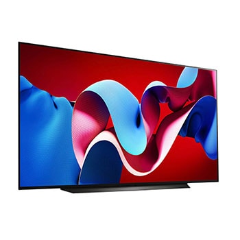 Rechtsansicht des LG OLED evo AI C4 4K Smart TV mit klarer Bildfläche und dünnem Rahmen