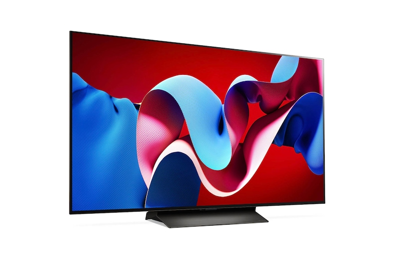 Rechtsansicht des LG OLED evo AI C4 4K Smart TV mit klarer Bildfläche und dünnem Rahmen