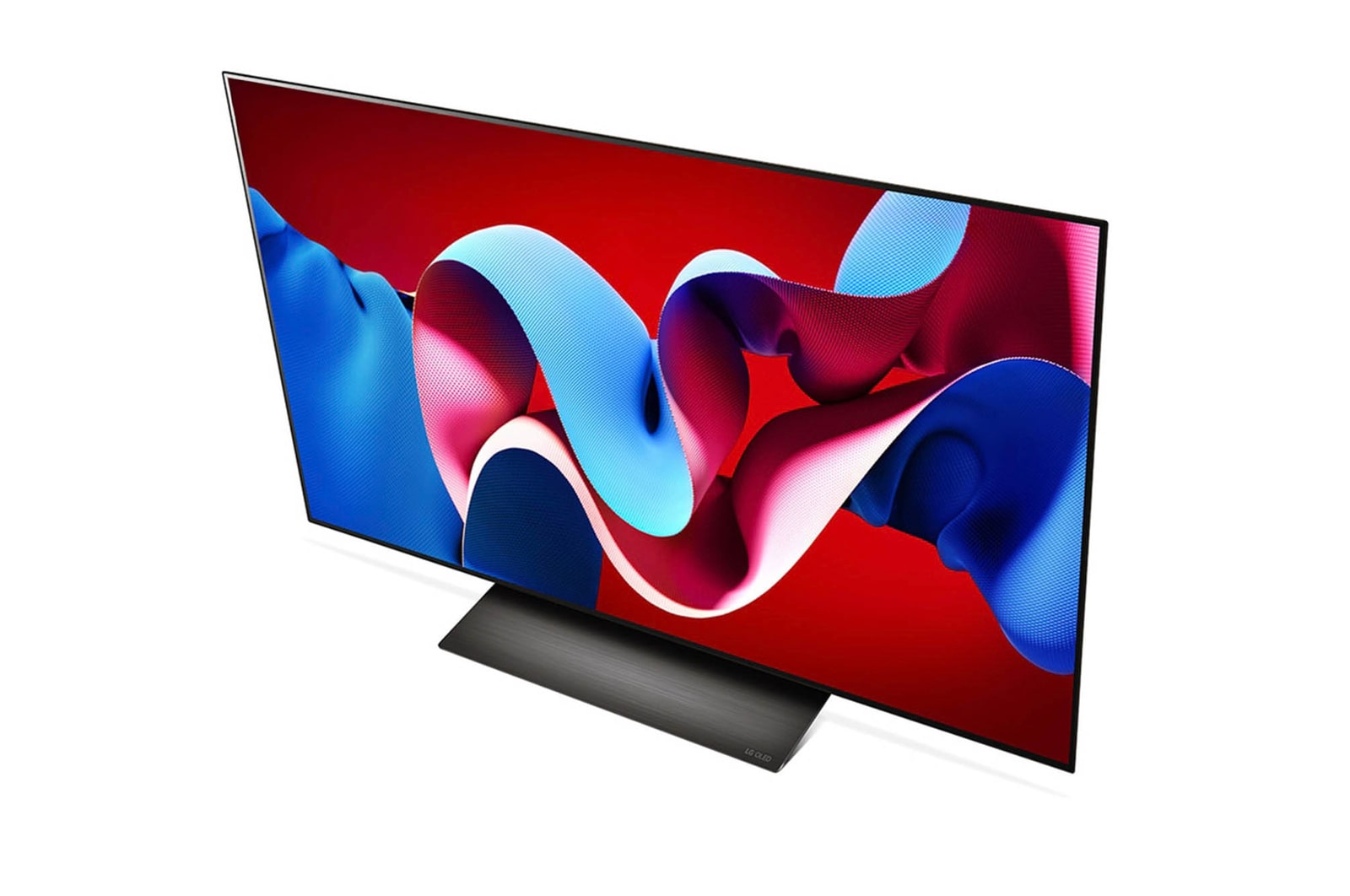 Obere Front-Schrägansicht des LG OLED evo AI C4 4K Smart TV mit flachem Profil und intensiver Farbdarstellung