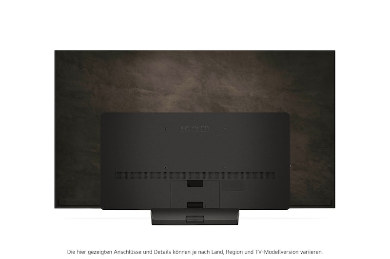 Rückansicht des LG OLED evo AI C4 4K Smart TV mit sichtbarem Standfuß und Anschlussfeld