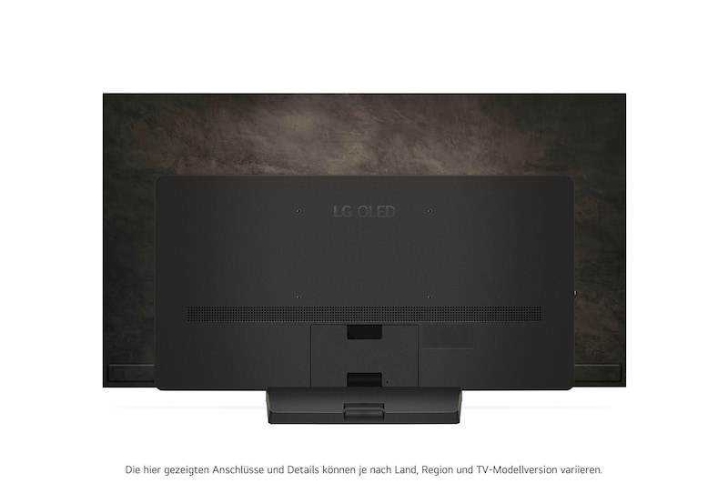 Rückansicht des LG OLED evo AI C4 4K Smart TV mit sichtbarem Standfuß und Anschlussfeld