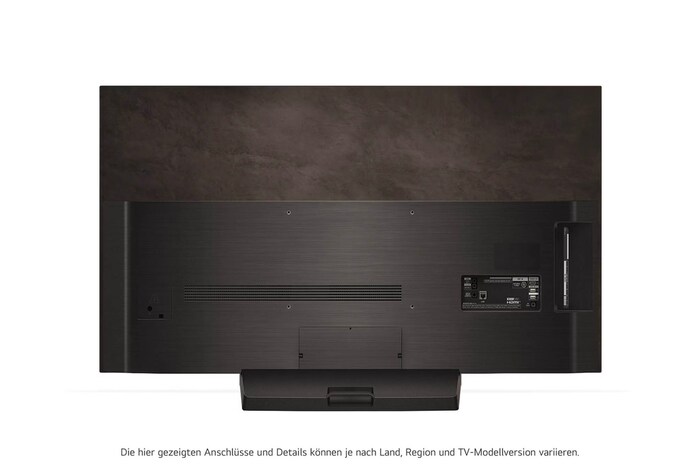 Rückansicht des LG OLED evo AI C4 4K Smart TV mit sichtbarem Standfuß und Anschlussfeld