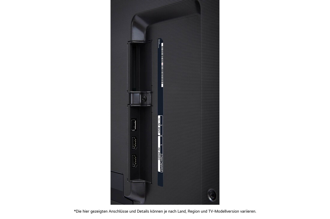 Seitliche Nahaufnahme der HDMI- und USB-Anschlüsse am LG OLED evo AI G4 4K Smart TV.