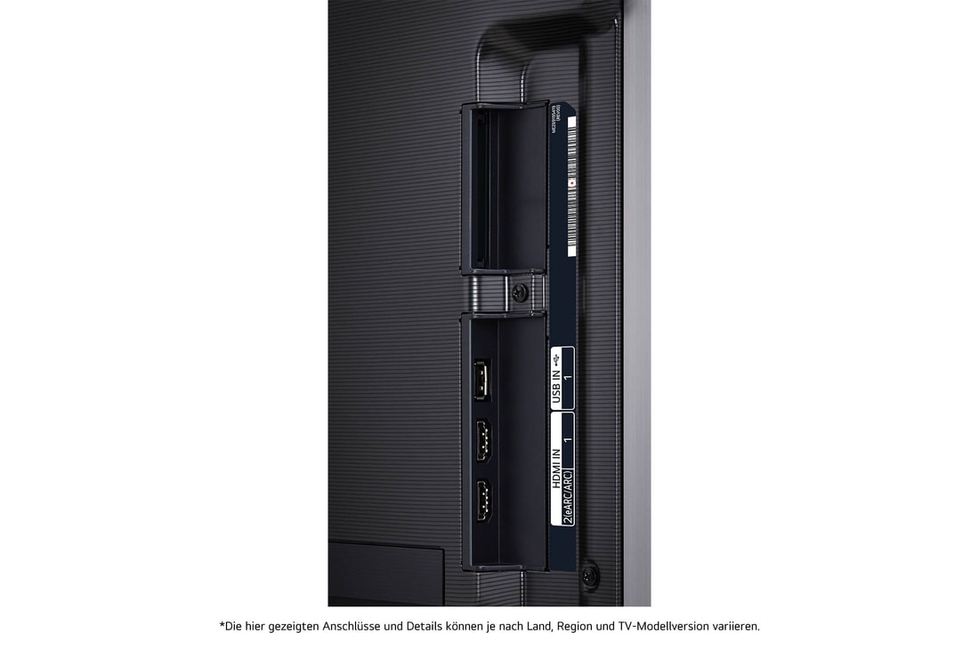 Seitliche Nahaufnahme der HDMI- und USB-Anschlüsse am LG OLED evo AI G4 4K Smart TV.