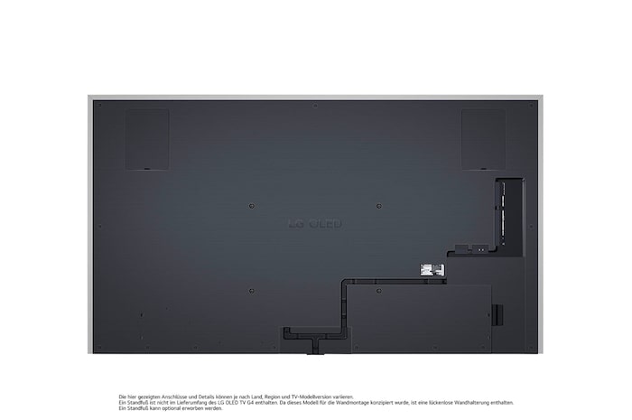 Rückansicht des LG OLED evo AI G4 4K Smart Wand-TVs mit aufgeräumtem Kabelmanagement und flacher Wandmontage