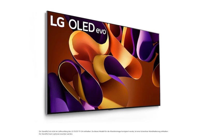 LG OLED evo AI G4 4K Smart Wand-TV aus rechtem Blickwinkel mit randlosem, ultraschlankem Profil