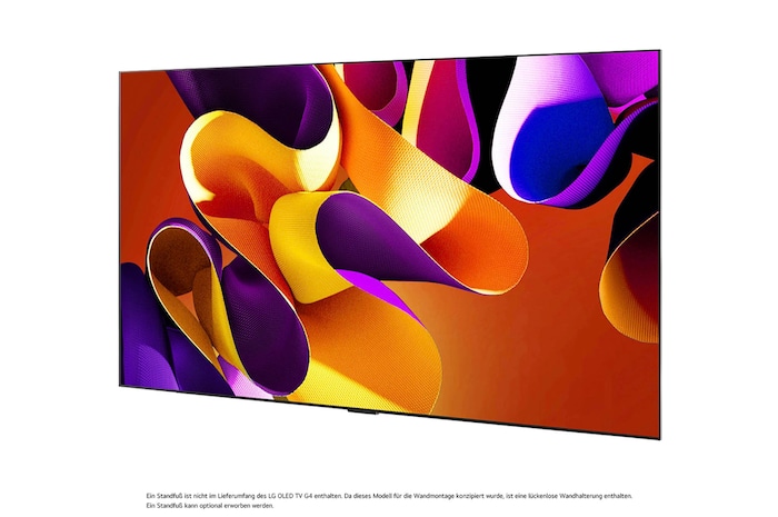 LG OLED evo AI G4 4K Smart Wand-TV aus linkem Blickwinkel mit randlosem, ultraschlankem Design