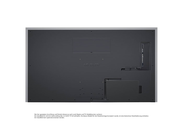Rückansicht des LG OLED evo AI G4 4K Smart Wand-TVs mit aufgeräumtem Kabelmanagement und flacher Wandmontage