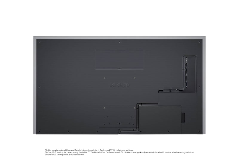 Rückansicht des LG OLED evo AI G4 4K Smart Wand-TVs mit aufgeräumtem Kabelmanagement und flacher Wandmontage