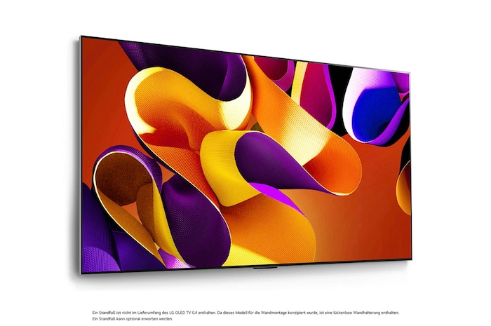 LG OLED evo AI G4 4K Smart Wand-TV aus stärker geneigtem rechten Blickwinkel mit nahtloser Wandintegration