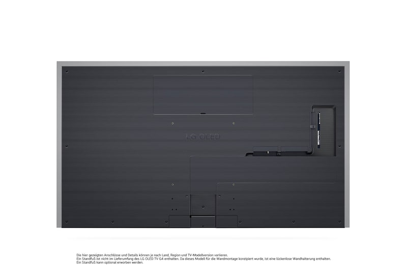 Rückansicht des LG OLED evo AI G4 4K Smart Wand-TVs mit aufgeräumtem Kabelmanagement und flacher Wandmontage