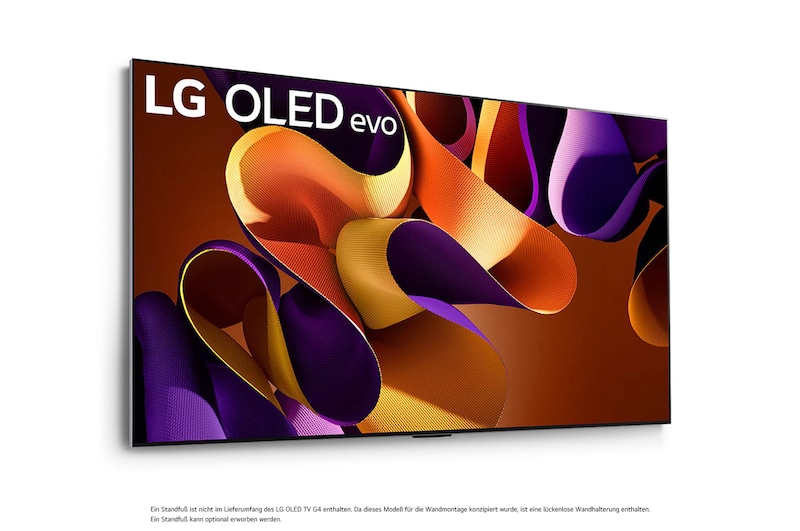 LG OLED evo AI G4 4K Smart Wand-TV aus stärker geneigtem rechten Blickwinkel mit nahtloser Wandintegration
