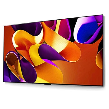 LG OLED evo AI G4 4K Smart Wand-TV aus linkem Blickwinkel mit randlosem, ultraschlankem Design