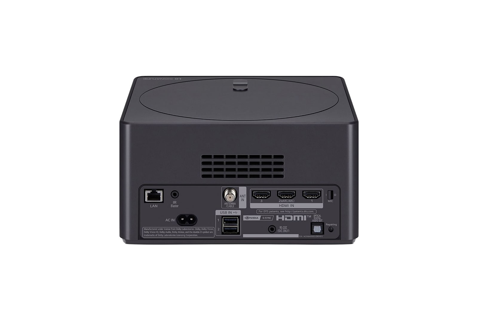 Rückseite der Zero Connect Box für den LG Signature OLED M4 True Wireless TV Fernseher mit allen verfügbaren Anschlüssen.