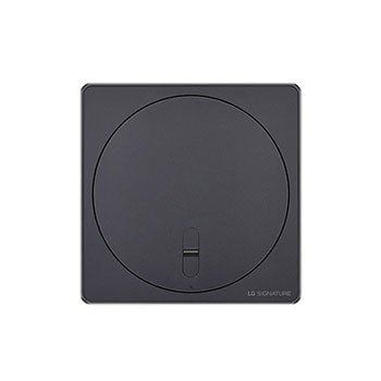 Draufsicht auf die Zero Connect Box für den LG Signature OLED M4 True Wireless TV Fernseher mit kreisförmigem Oberflächendesign.