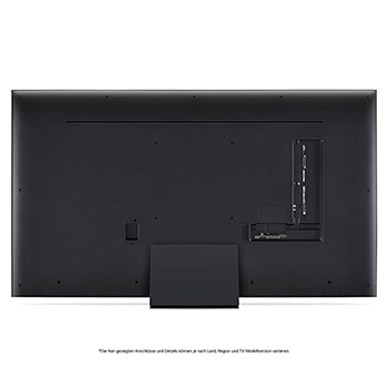 Rückansicht des LG QNED87 AI 4K Smart Fernsehers, zeigt das Design der Rückseite, die Standfußstruktur und den Bereich der Anschlüsse.