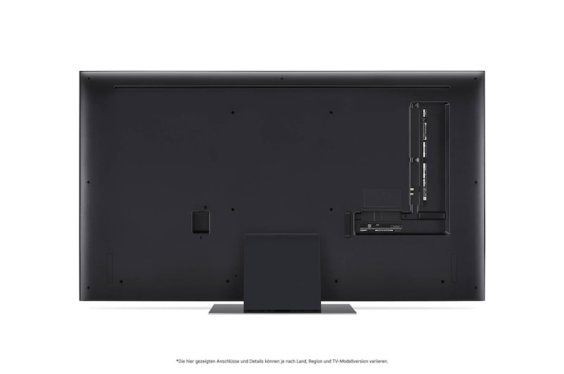 Rückansicht des LG QNED87 AI 4K Smart Fernsehers, zeigt das Design der Rückseite, die Standfußstruktur und den Bereich der Anschlüsse.