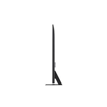 Seitenprofilansicht des LG QNED87 AI 4K Smart Fernsehers, die sein schlankes Design und die Form des Standfußes hervorhebt.