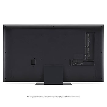 Rückansicht des LG QNED87 AI 4K Smart Fernsehers, zeigt das Design der Rückseite, die Standfußstruktur und den Bereich der Anschlüsse.