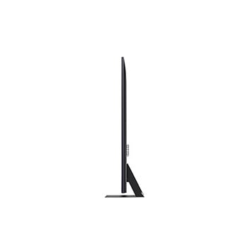 Seitenprofilansicht des LG QNED86 AI 4K Smart Fernsehers, die sein schlankes Design und die Form des Standfußes hervorhebt.