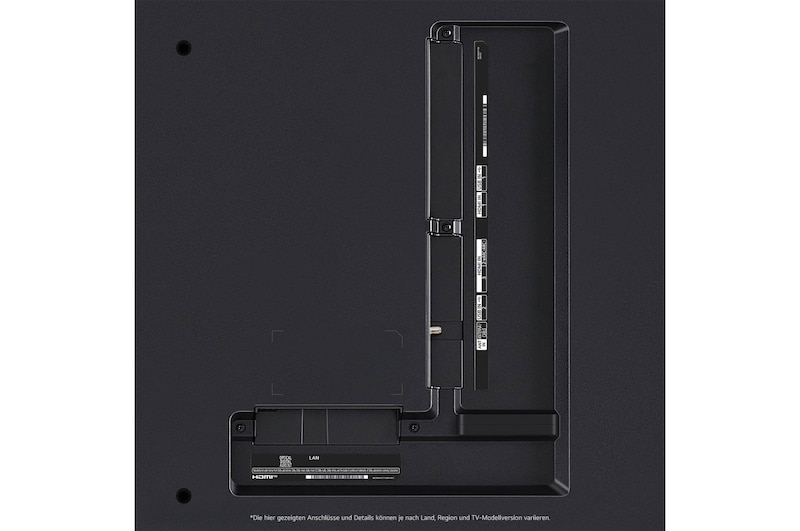 Nahaufnahme der Anschlüsse des LG QNED80 AI 4K Smart Fernsehers, einschließlich Zugang zu HDMI, USB, Antenne und CI-Slot.