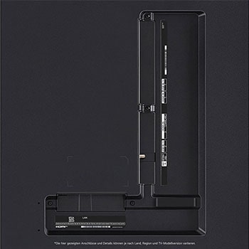 Nahaufnahme der Anschlüsse des LG QNED80 AI 4K Smart Fernsehers, einschließlich Zugang zu HDMI, USB, Antenne und CI-Slot.