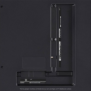 Nahaufnahme der Anschlüsse des LG QNED80 AI 4K Smart Fernsehers, einschließlich Zugang zu HDMI, USB, Antenne und CI-Slot.